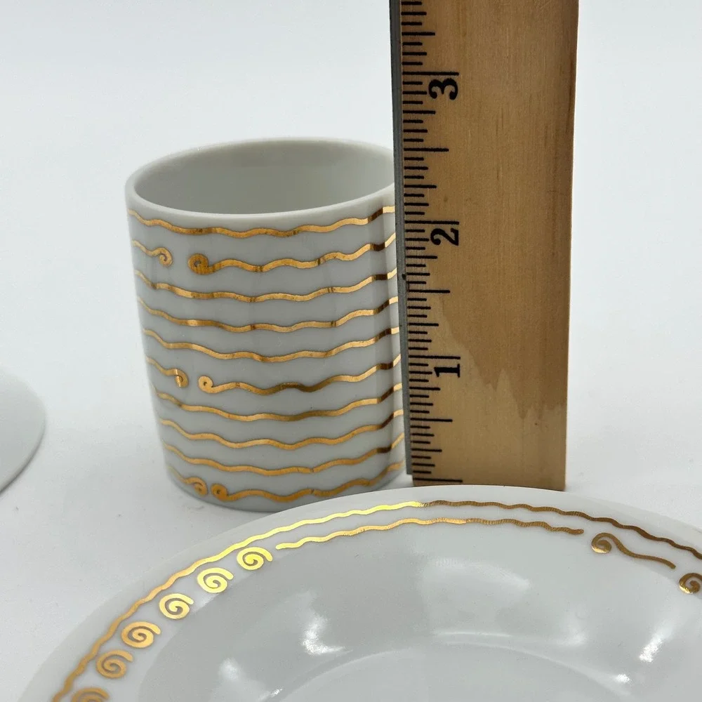 Pottery Barn Nile Gold Swirl Espresso Cups & Saucers Set of 2‎ Mix Match